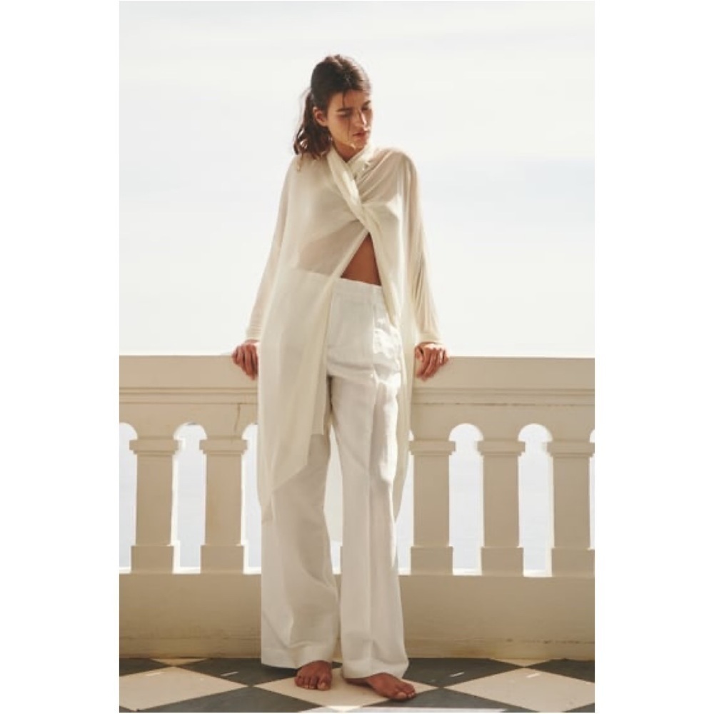 Zara High Waist Cream Wide Leg Trousers